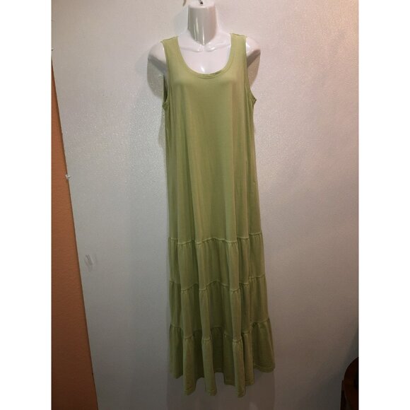 J Jill Sleeveless Green Cotton Maxi Sun Dress With Tiered Ruffle Size Medium - Picture 10 of 10